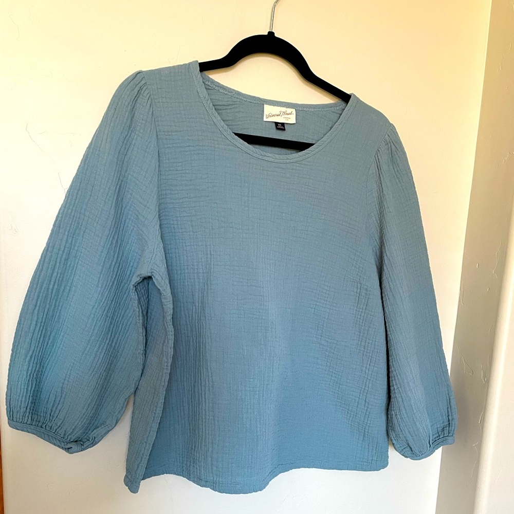 Universal Threads Long Sleeve 100% Cotton Gauze Top, Teal Blue, Size XXL